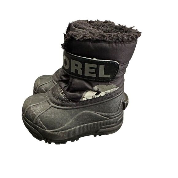 Sorel Snow Commander Hook & Loop Strap Boots Toddler 6 Black Faux Fur-Lined - Picture 3 of 10